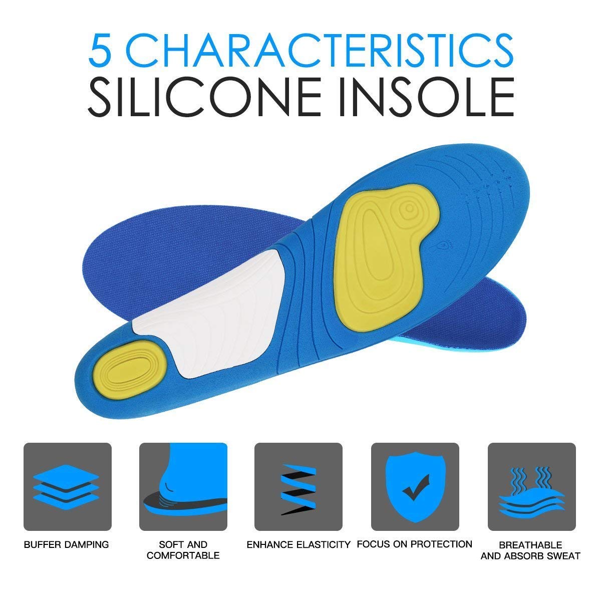 HLYOON PU Arch Support Sports Insoles/Inserts-Shock Absorption and Cushioning, Unisex, Size 7-10, 1 pair