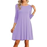 VIISHOW Womens Round Neck 3/4 Sleeves A-line Casual Tshirt Dress with Pocket