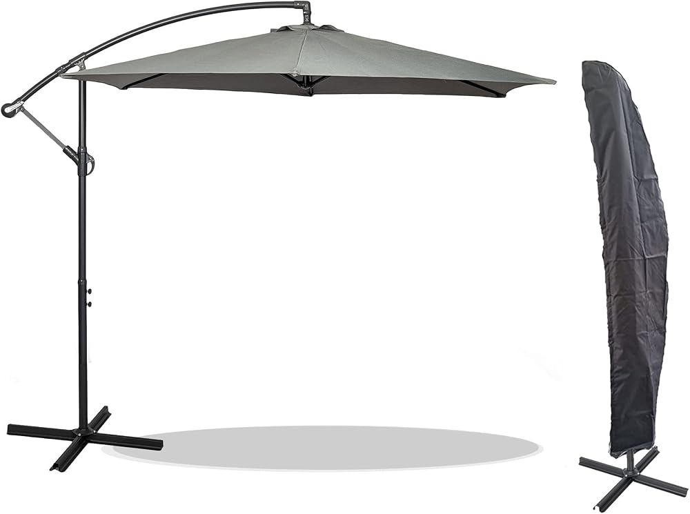 GardenCo 3m Cantilever Banana Parasol with Weatherproof Cover Grey