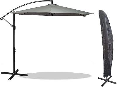 GardenCo 3m Cantilever Banana Parasol with Weatherproof Cover Grey