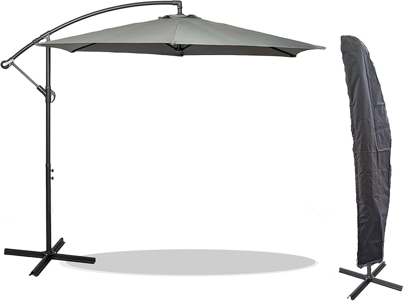 GardenCo 3m Cantilever Banana Parasol with Weatherproof Cover Grey