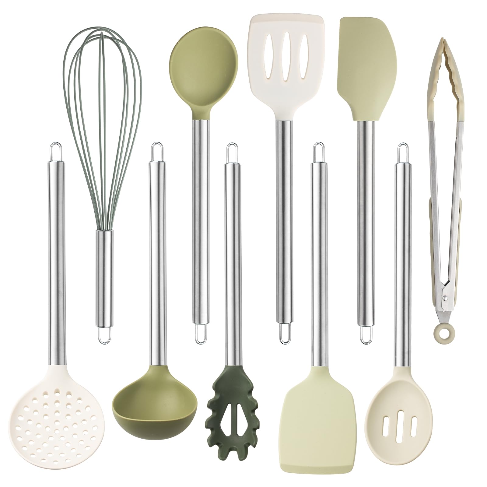 COOK WITH COLOR Silicone Cooking Utensils, Kitchen Utensil Set, Easy to Clean Silicone Kitchen Utensils, Cooking Utensils for Nonstick Cookware, Kitchen Gadgets Set, 10 Pieces, Green Image