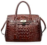 PIJUSHI Women's Padlock Handbags Genuine Leather Tote Crocodile Bag Best Holiday Gift P10103 (30CM crocodile brown)