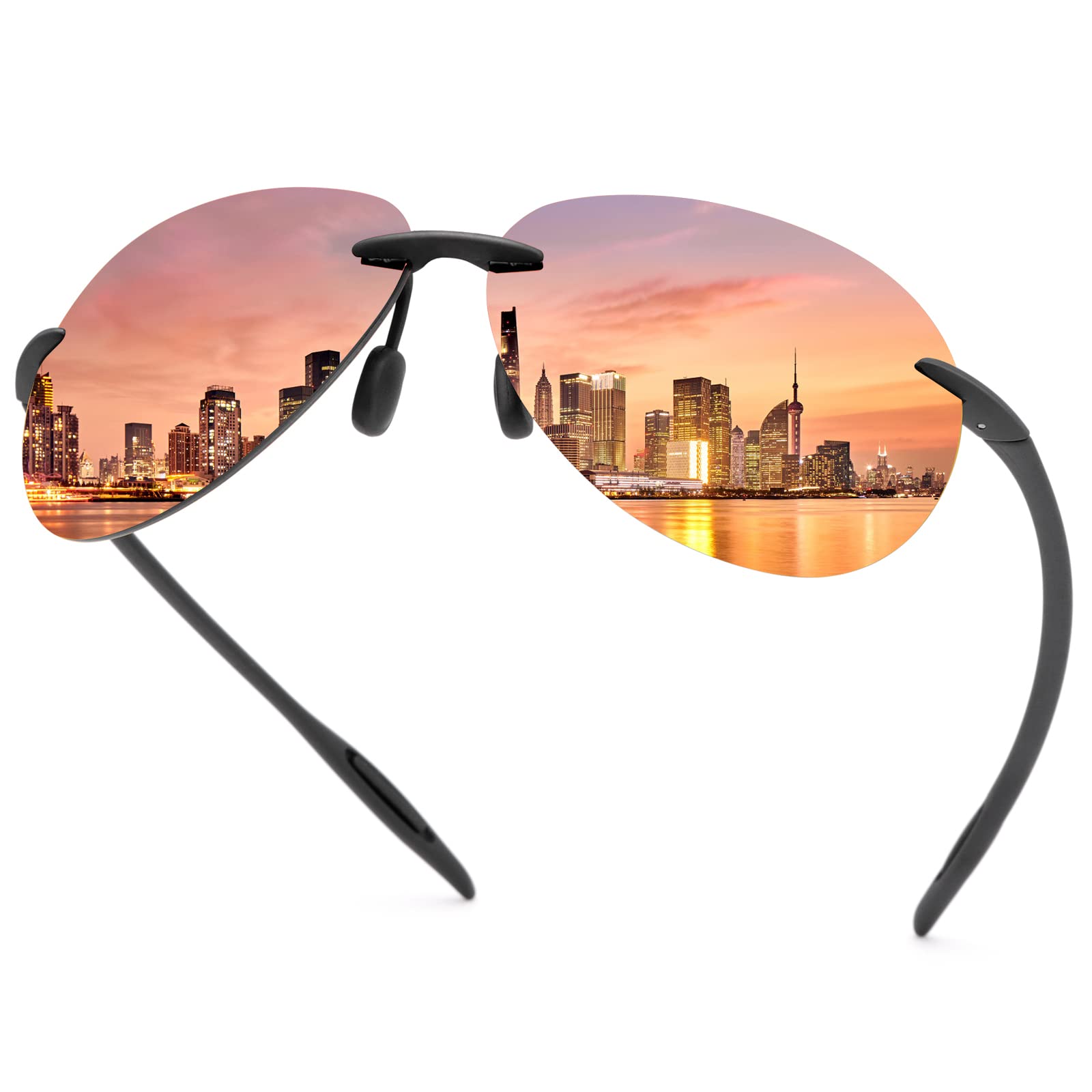 Rimless Polarized Sport Sunglasses for Men and Women Driving Cycling Running Fishing Golf UV400 Protection Sun Glasses Fashion Shades Retro Eyeglasses Anti Glare Classic Mirror Lens Eyewear Orangered