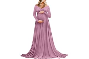 Saslax Maternity Off Shoulders Half Circle Gown for Baby Shower Photo Props Dress