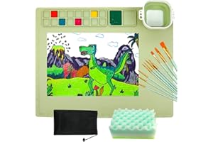 HEETHYCOOL Art Supplies for Girls Boys Ages 8-12 Silicone Painting Mat, 20"×16" Silicone Art Mat with 10Pc Paint Brush, Cleaner Tool, Collapsible Cup, 14 Color Dividers, 2 Paint Dividers, Artist Mat