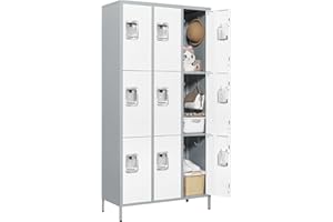 MIIIKO 3 Tier Metal Lockers 3-Wide, 72" x 36" x 16" Storage Locker Units with 9 Compartments, Large Employee Locker with Shelves, Lockable Doors and Hanging Hooks