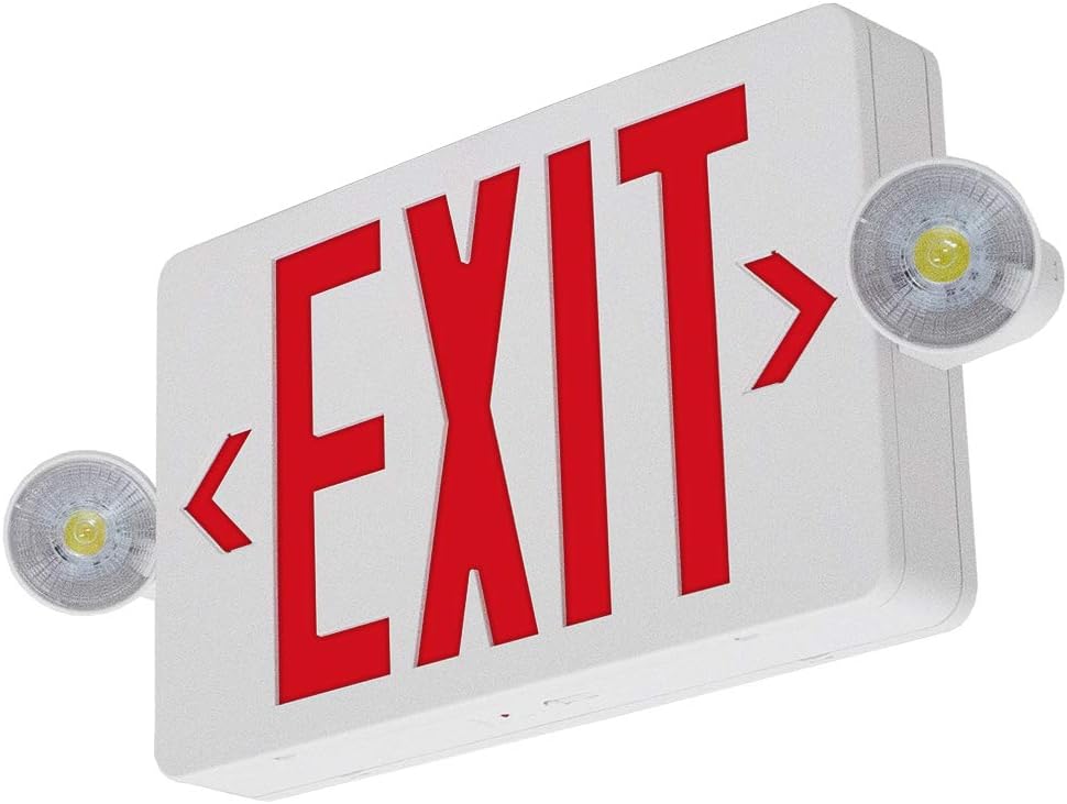 LFI Lights - UL Certified - Hardwired Red Compact Combo Exit Sign Emergency Egress Light - COMBORJR