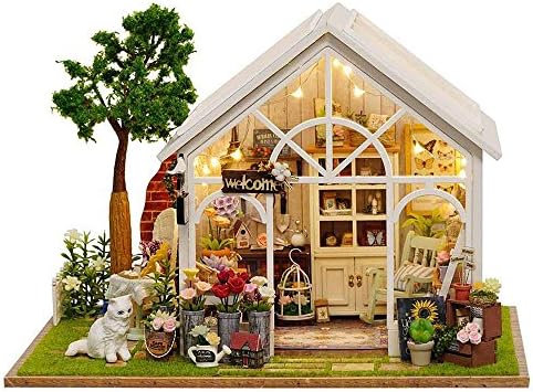 HangboughtEU Wooden DIY Dollhouse Mini Handmade Kit Doll House Miniature LED Light Cabin Fairy Tale Home Decoration House Girls Kids (20#)