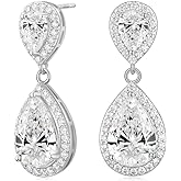 EAMTI Silver Dangle Earrings for Women Cubic Zirconia Teardrop 925 Sterling Silver Post Rhinestone Bridal Wedding Earring