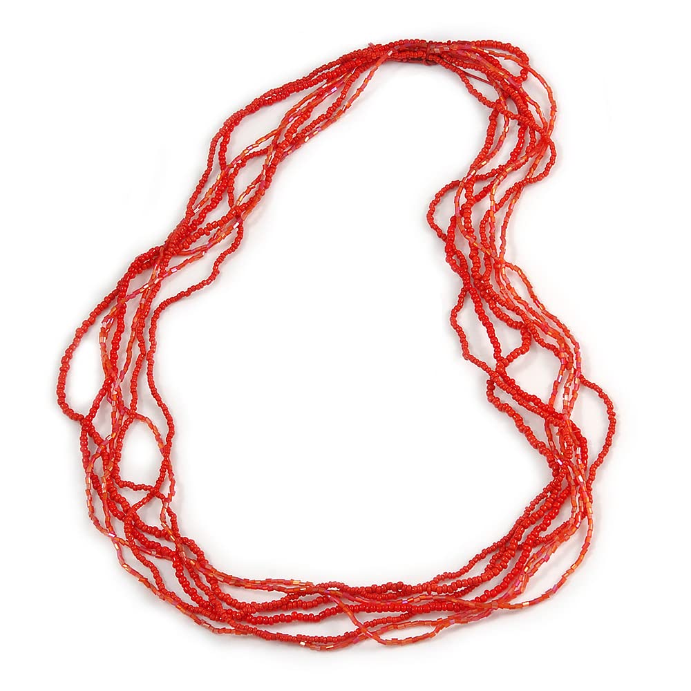 Avalaya Multistrand Scarlet Red Glass Bead Long Necklace/ 70cm L