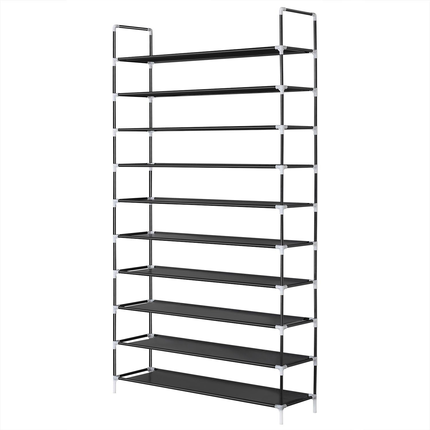 HERRON 10-Tier Shoe Rack Large Capacity 50-Pair Shoe Available Entryway Hallway Shelf Shoe Storage Organizer(Black)