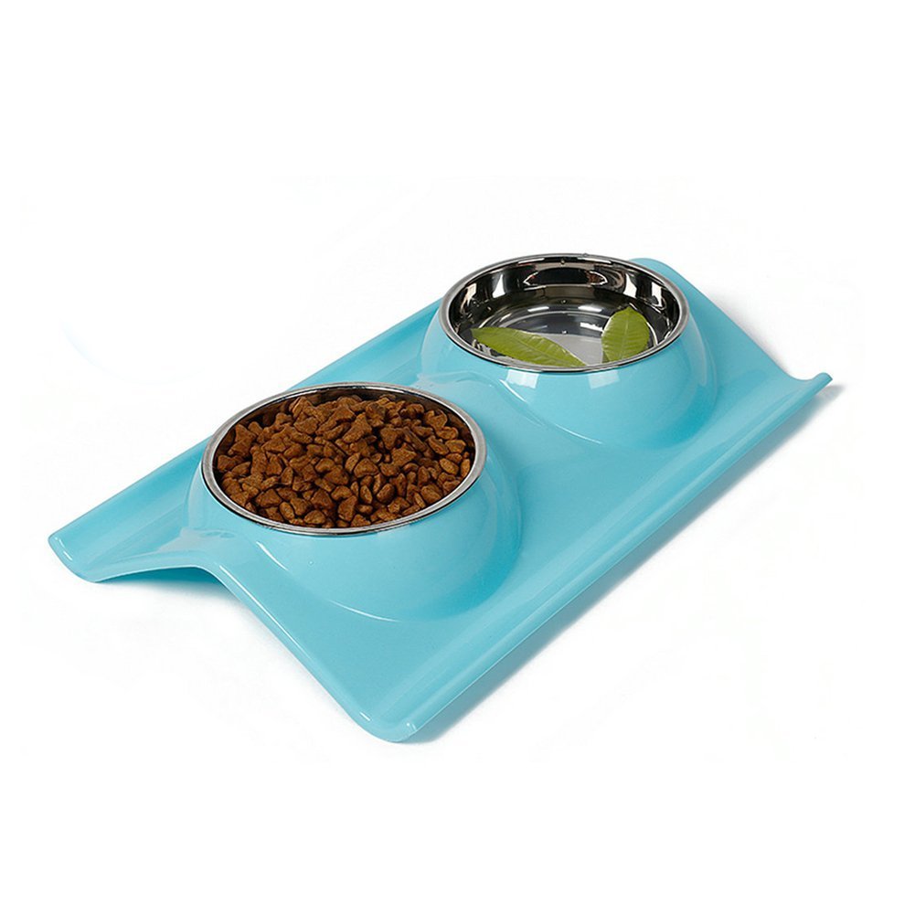 Pet Bowl Double Dog Cat Stainless Steel Bowls with No-Spill Non-Skid Mat
