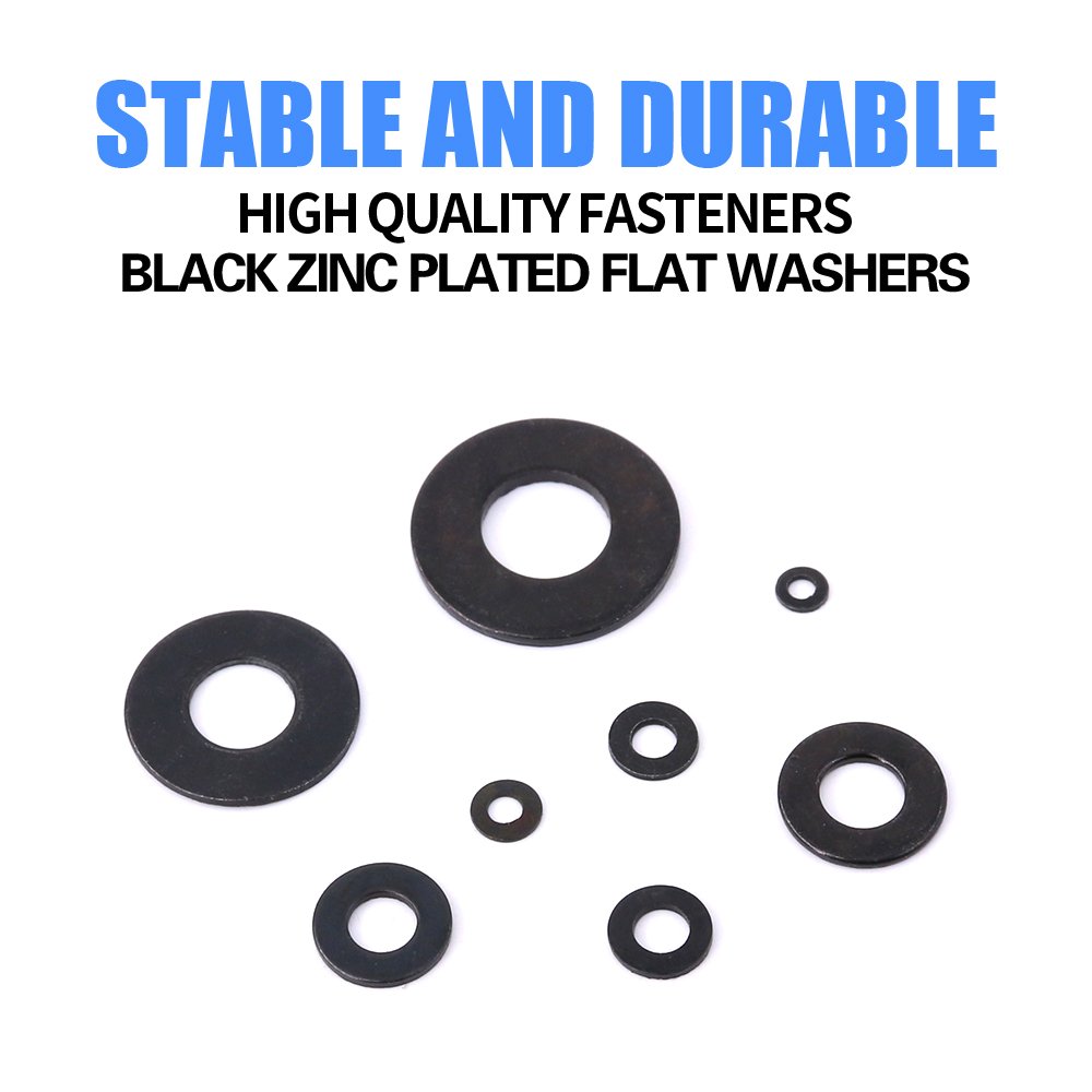Glarks 410Pcs Metric M2 M2.5 M3 M4 M5 M6 M8 M10 Flat Washers Assortment Set, Black Zinc Plated Alloy, 2mm, 2.5mm, 3mm, 4mm - Image 4