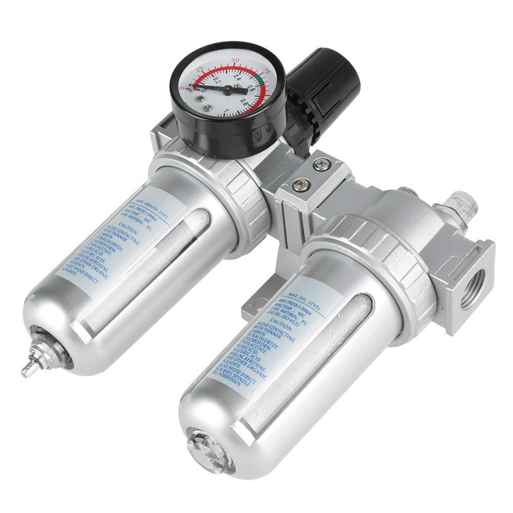 1/2" Air Compressor Water Trap, Air Compressor Regulator Filter with Gauge, Air Pressure Compressor Oil Water Separator Air Compressor Water Trap Combo Kit for Air Compressor
