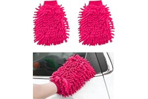 JUSTTOP 2PCS Premium Microfiber Wash Mitts, Absorbent Scratch-Free Lint-Free Double Sided Wash Glove, Soft Reusable Knobby Wa