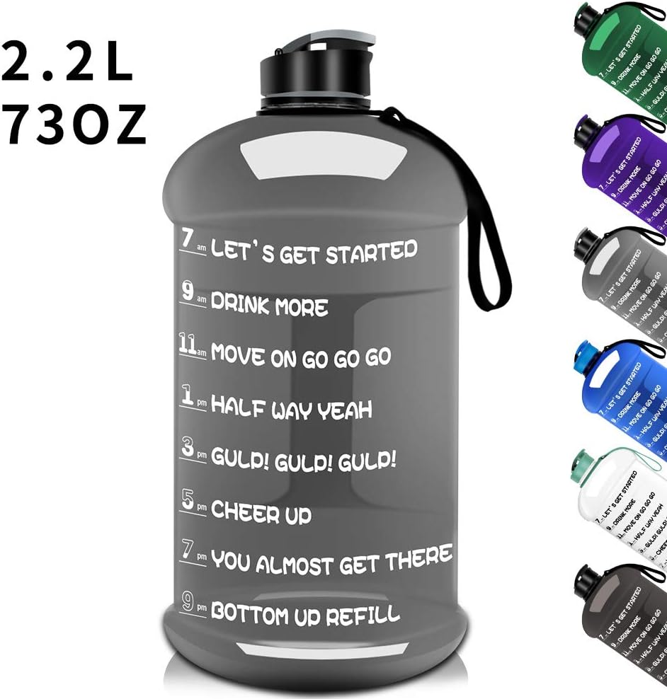 TOOFEEL Dishwasher Safe 2.2L Big Reusable Sports Water Bottle 75oz Half Gallon Water Jug with Mitivational Time Marker Container Large Capacity Canteen BPA Free Leak-Proof for Gym Fitness Athletic