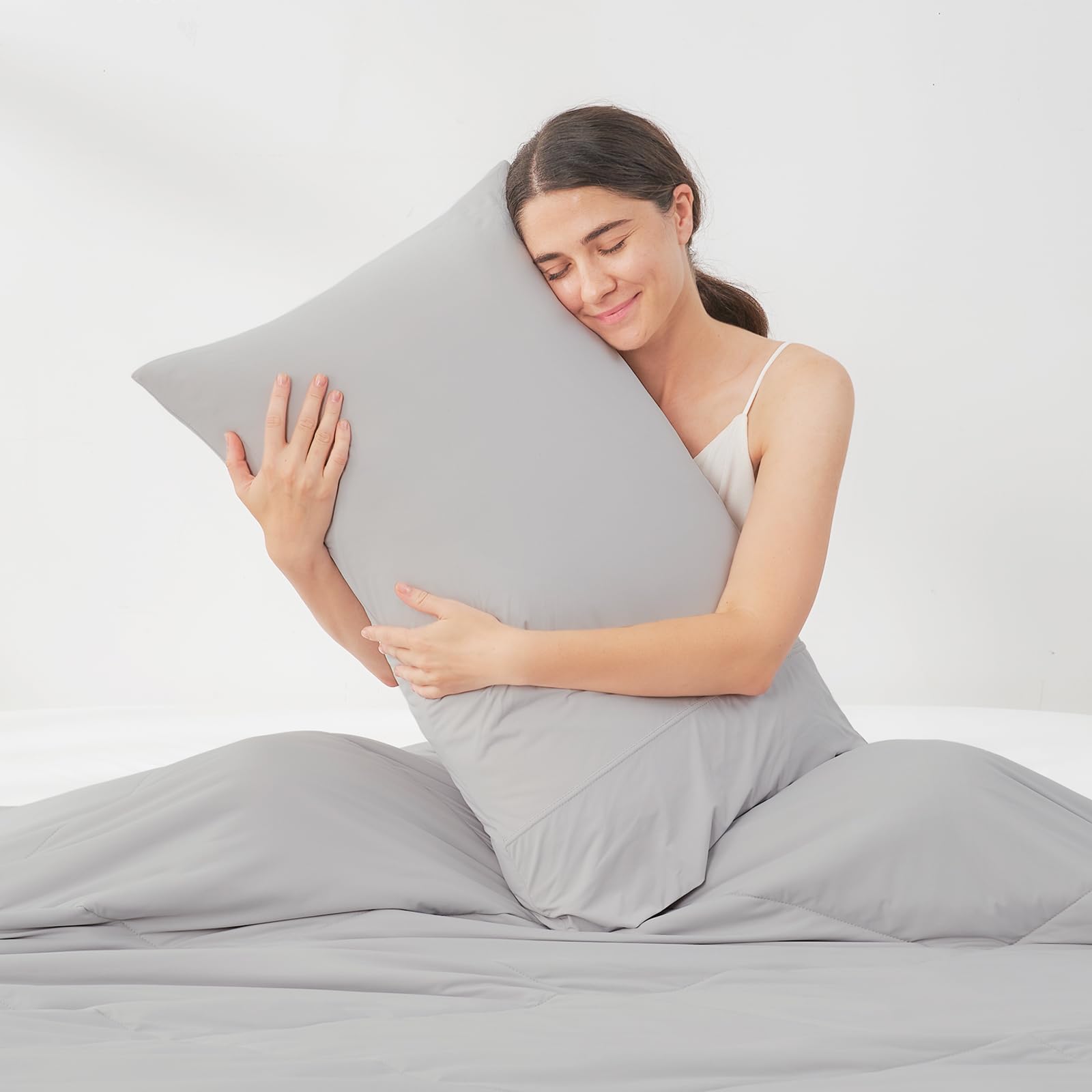 Photo 1 of Cozy Bliss Cooling Pillow Cases for Hot Sleepers, Q-Max>0.4, Queen Size Set of 2, Soft & Silky Pillow Covers with Envelope Closure,Gift, Light Grey, 20x30 Inches