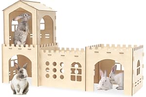 Woiworco Extra Large Rabbit Hideout, Wooden Rabbit Castle Bunny Spacious Breathable Hideouts for Indoor Bunnies, Hamsters and Guinea Pigs Hut to Hide