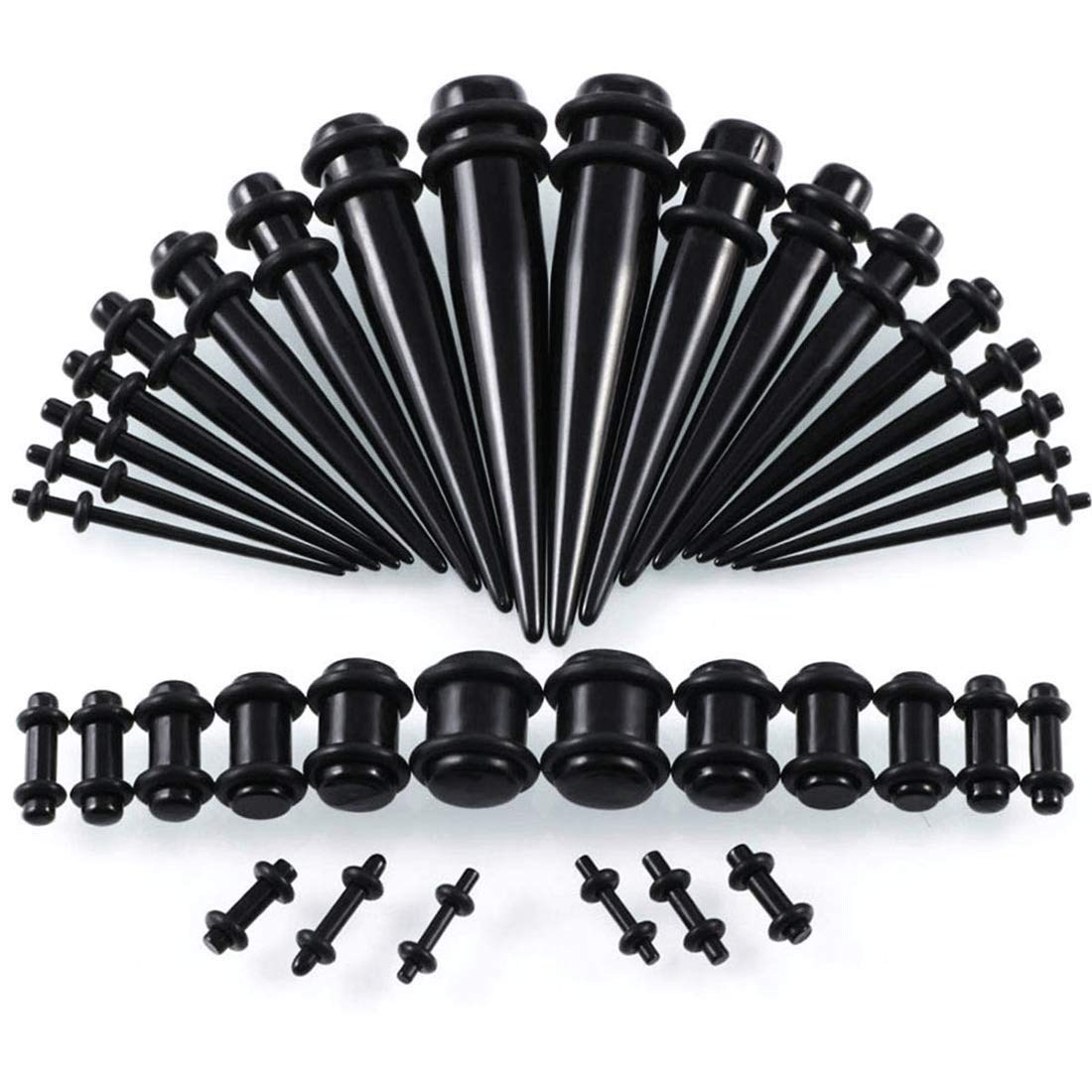 BOOM 36pcs Ear Stretcher, 18pcs Tapered Tunnel Ear Studs + 18pcs Acrylic Dilator Plug 1.6mm-10mm, Acrylic
