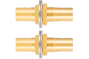 TIANTIANUP 3/8" Brass Hose Barb Thru-Bulk Bulkhead Fitting,Straight Hex Union Fitting for Air Water Fuel 2 Pcs