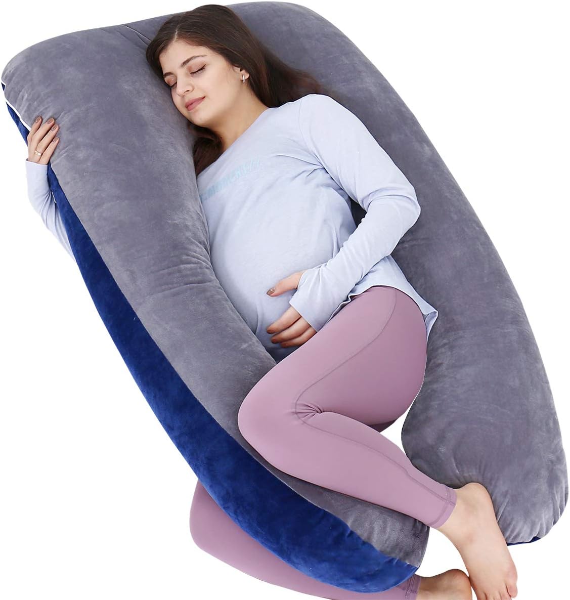 AS AWESLING Pregnancy Pillow, U Shaped Full Body Pillow, Nursing, Support and Maternity Pillow for Pregnant Women with Removable Velvet Cover (Grey Blue): Home & Kitchen