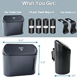 Kitbest Mini Car Trash Can with Lid 60 Bags 2 Car Hooks Dustbin Organizer view 2