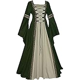 Resnan Womens Renaissance Medieval Costume Dress Lace up Irish Over Long Dresses Gothic Cosplay Retro Gown