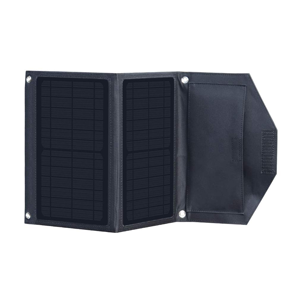XINPUGUANG Solar Charger 14W Portable Dual USB Outdoor Foldable Solar Panel 5V 3A Output for Smartphone, Tablet, Camera, Power bank, Fan, Camping, Travel Charging (Black)