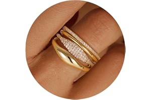 Fezodo Gold Stackable Rings for Women - Dainty 18K Realy Gold Plated Stackable Rings Infinity Thumb Ring Set Trendy Statement Promise Wedding Bands Engagement Ring for Women