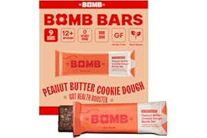 BLENDER BOMBS The Bomb Co. Blender Bomb Bar, Peanut Butter Cookie Dough, Superfood Snack Bar for Gut Health, Peanut Butter, Hemp Seeds, Chia Seeds, Flax Seeds, Sea Salt, Aloe Vera, Vegan Chocolate Chips, 9 Bars