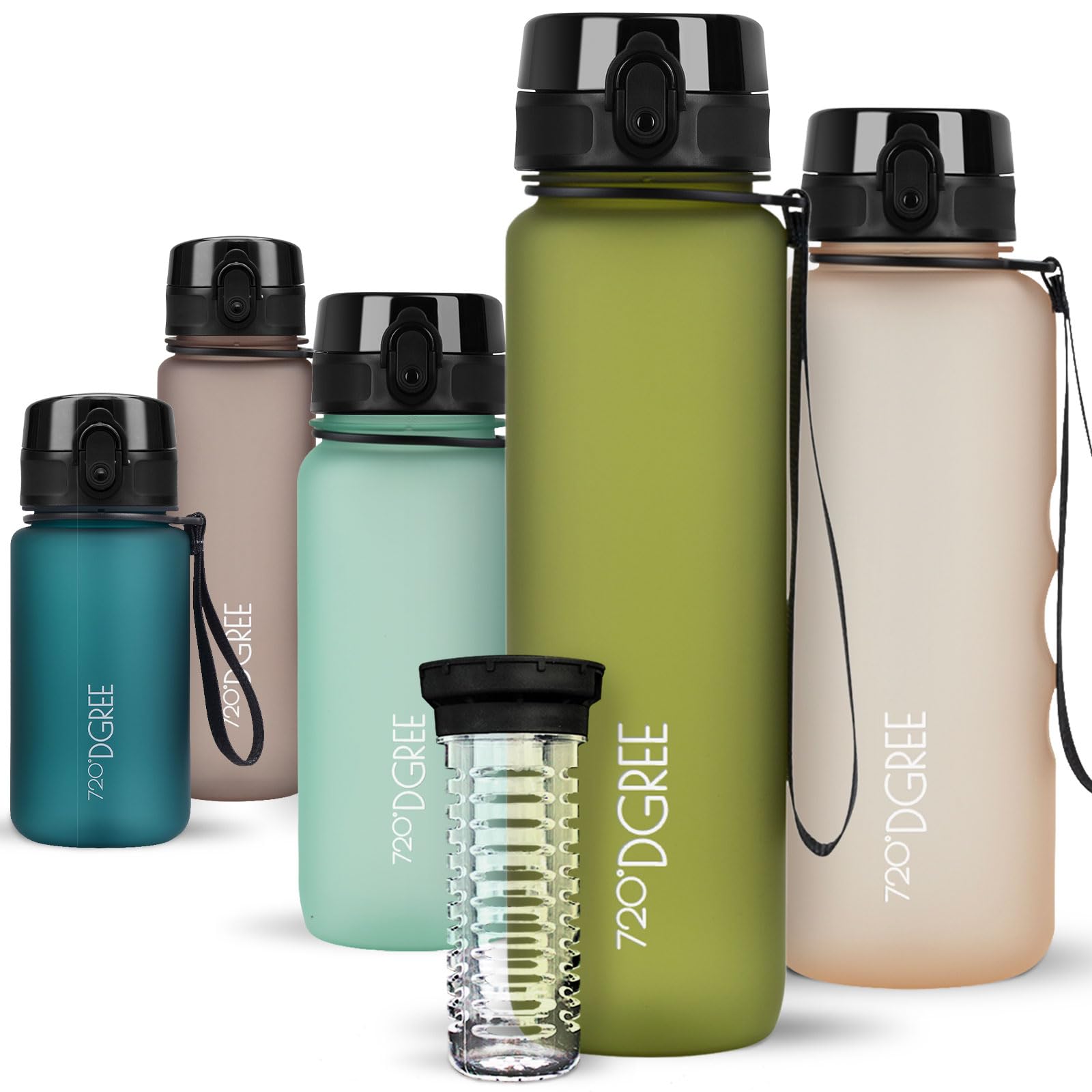 720°DGREE Water Bottle “uberBottle“ - 1 L softTouch +Fruit-Infuser - BPA-Free Tritan, Leakproof, Reusable Drinking Bottle - Sports Bottle for Gym, Running, Fitness, Cycling, Travel, School & Office