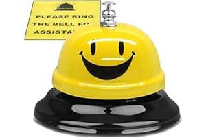 WEKOIL Call Bell Smile Face Desk Service Bell Ding Bell for Restaurant Hotel Room Kitchen Party Office Elderly Large Yellow Bell with Ding Sign Sticker,3.3Inch