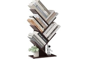 ZRWD Tree Bookshelf, 5 -Tier Book Storage Organizer Shelves Floor Standing Bookcase, Wood Storage Rack for Office Home School Shelf Display for Cd/Magazine (Dark Walnut)