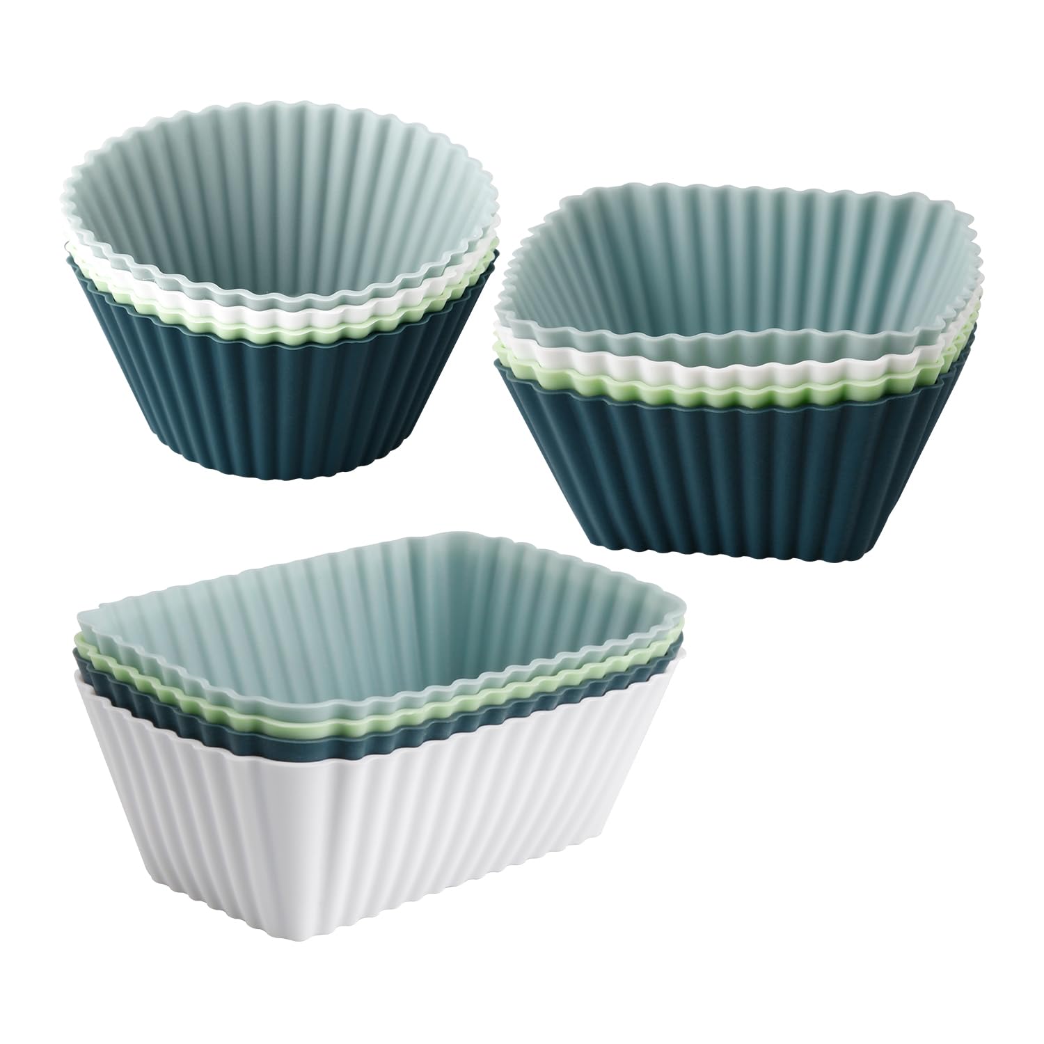 Rumyve 12pcs Silicone Cupcake Liners,Reusable Silicone Cake Molds,DIY Baked Bento Lunch Box Dividers(Style A