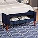 HomePop Velvet Tufted Storage Bench Settee with Hinged Lid, Deep Navy
