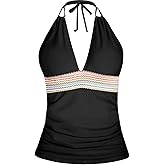Yonique Women's Halter Tankini Top V Neck Swim Top Tummy Control Bathing Suit