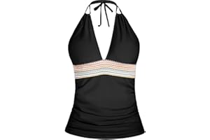 Yonique Women's Halter Tankini Top V Neck Swim Top Tummy Control Bathing Suit