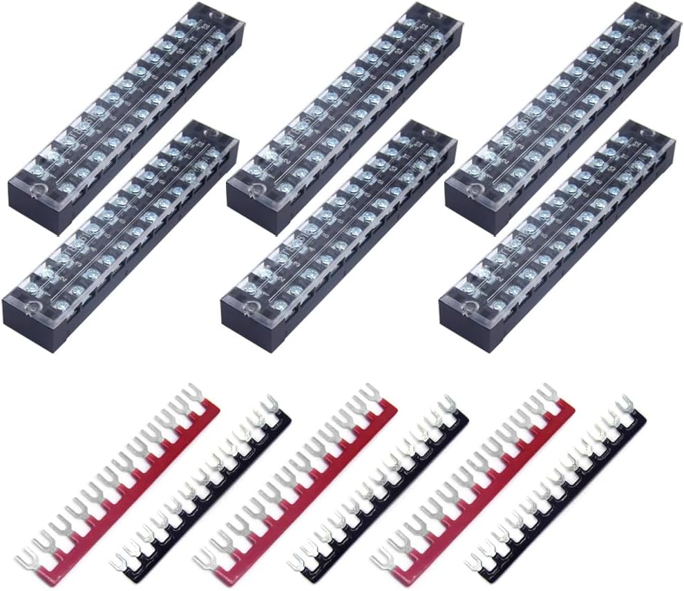CEEYSEE 12pc Terminal Block Barrier Strip 600V 25A + 400V 25A Dual Row Screw