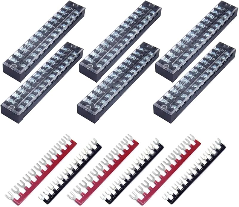 CEEYSEE 12pc Terminal Block Barrier Strip 600V 25A + 400V 25A Dual Row Screw