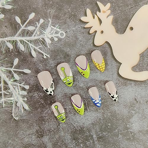 24Pcs Halloween Press on Nails Almond Shape False Nails Reusable Fake Nails with Cute Cartoon Pattern Design Acrylic Nails Press ons Artificial Glue on Nails Halloween Nails for Women Girls - Image 5