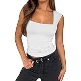 PINKMSTYLE Womens Basic Square Neck Tank Tops Double Lined Fitted Summer Tops Cute Sleeveless Shirts