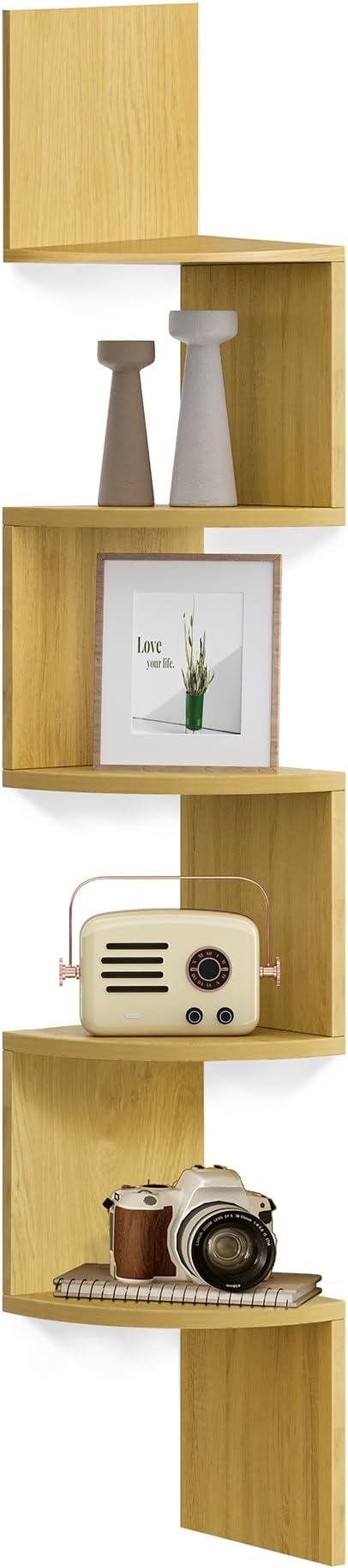 VASAGLE 5-Tier Corner Shelf Natural Oak LBC072Y70 30 kg Load Capacity