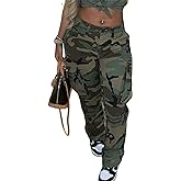 NRTHYE Women Camouflage Cargo Pants Pocket Zipper High Waist Patchwork Straight Casual Trousers