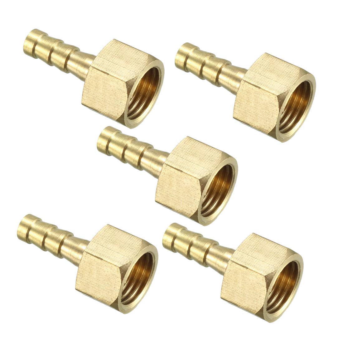 sourcing map Brass Barb Hose Fitting Connector Adapter 6mm Barbed X G1/4 Female Pipe 5pcs