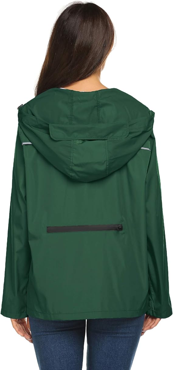 Avoogue Women's Short Lightweight Packable Raincoat with Back Zipper