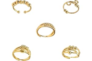 5pcs Fidget Rings for Women, 5 Styles Golden Rotating Rings Copper Simple Design Adjustable Jewelry Accessories for Women