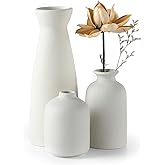CEMABT White Ceramic vase Set-3 Small Flower vases for Decor,Modern Boho Farmhouse Home Decor,Decorative vase for Pampas Grass&Dried Flowers,idea Shelf,Table,Bookshelf ，Entryway- Distressed