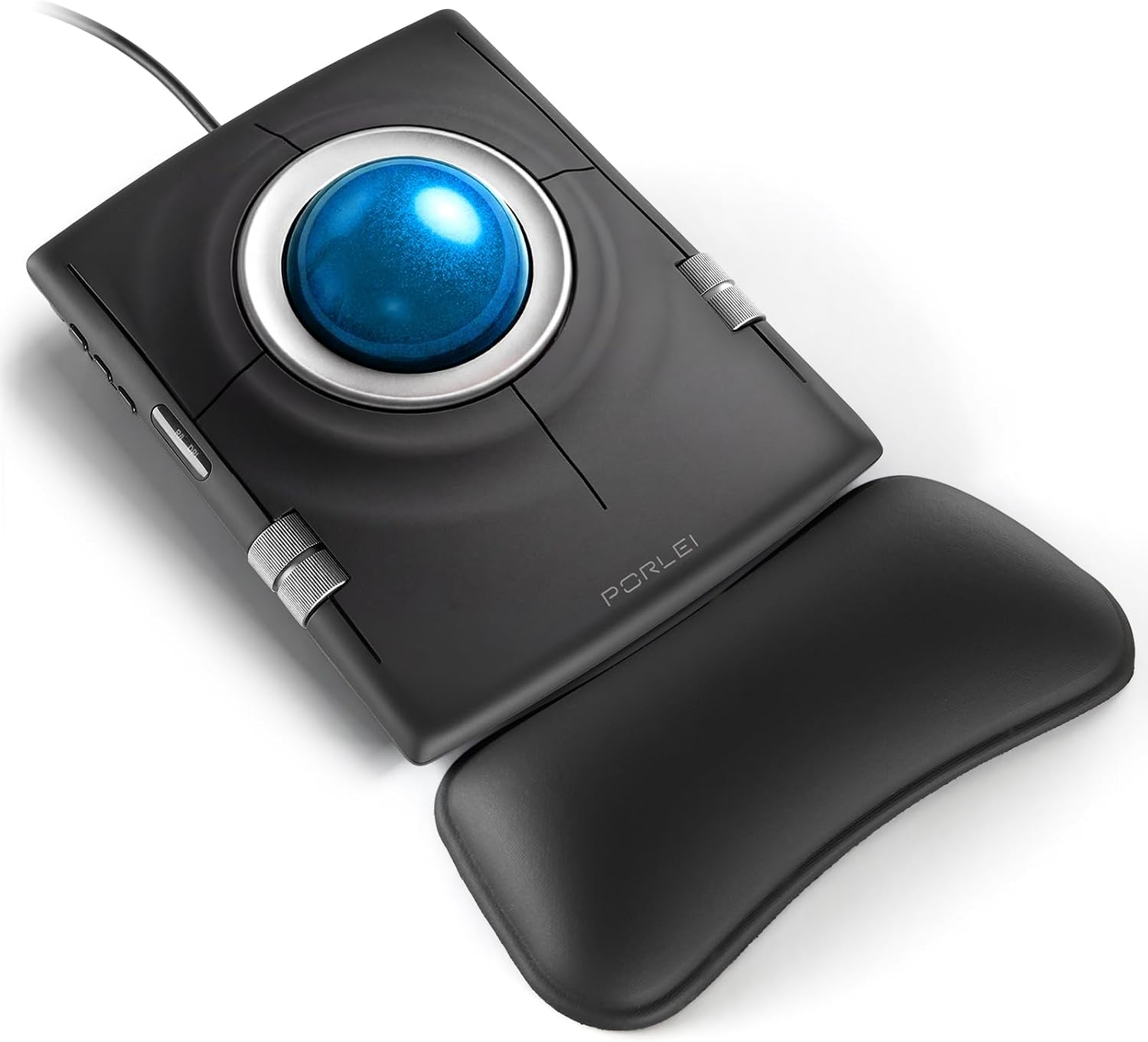 PORLEI Wired Trackball Mouse, Ergonomic Finger Control Trackball with 55mm Large Ball, 4-Level Adjustable DPI, Ambidextrous Design, Wrist Rest Included, Compatible for PC, Laptop, Mac, Windows-Blue