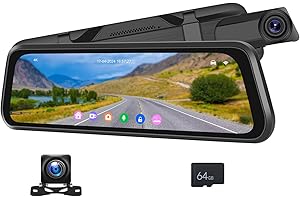SIXTOP 4K Mirror Dash Cam Front and Rear View Dual Cameras 9.66 inch HD Rearview Mirror for Cars & Trucks Driving Recorder GPS Positioning BSD G Sensor Parking Assistance Monitoring Waterproof Night Vision